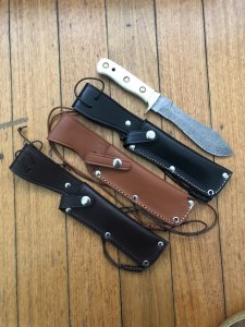 SOS Damascus *PUMA White Hunter* Knife with White Bone Handle & Leather Sheath