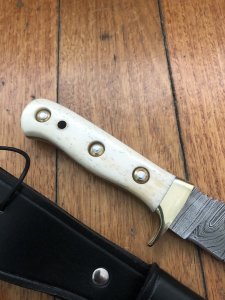 SOS Damascus *PUMA White Hunter* Knife with White Bone Handle & Leather Sheath