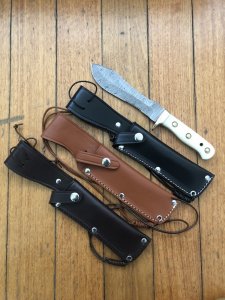 SOS Damascus *PUMA White Hunter* Knife with White Bone Handle & Leather Sheath