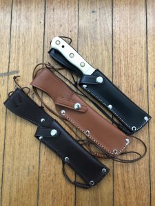 SOS Damascus *PUMA White Hunter* Knife with White Bone Handle & Leather Sheath