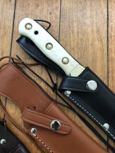 SOS Damascus *PUMA White Hunter* Knife with White Bone Handle & Leather Sheath