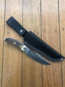 SOS Damascus *PUMA Companion* Knife with Sambar Deer Antler Handle & Leather Sheath
