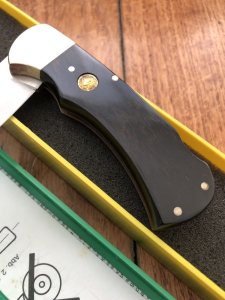 Puma Knife: Puma Original 1977 #83774 Full Size 4 Star 725 Folding Lock Blade Knife with Ebony Micarta Handle in Original Box