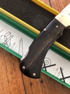 Puma Knife: Puma Original 1977 #83774 Full Size 4 Star 725 Folding Lock Blade Knife with Ebony Micarta Handle in Original Box