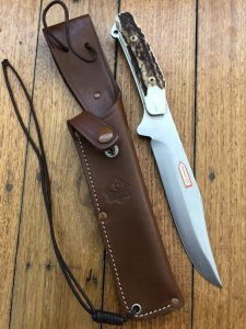 Puma Knife: Puma Circa 2000 Bowie II Special Edition Handmade Knife with Stag Antler Handle & Tan Sheath