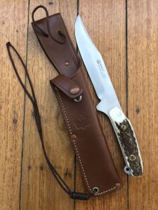 Puma Knife: Puma Circa 2000 Bowie II Special Edition Handmade Knife with Stag Antler Handle & Tan Sheath