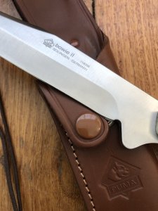 Puma Knife: Puma Circa 2000 Bowie II Special Edition Handmade Knife with Stag Antler Handle & Tan Sheath