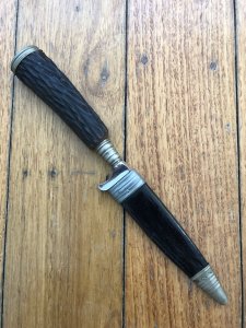 Puma Knife: Puma 1950'-60s Jagdnicker Knife with Brown Figured Handle & Sheath