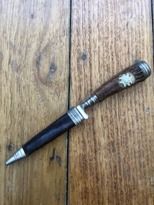 German Knife: 1950's Mini Jagdnicker Knife with Stag Handle Edelweiss Flower Inset & Sheath