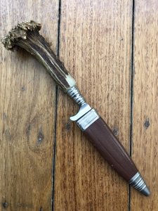 SMF German Knife: 1950's - 60's Jagdnicker Knife with Stag Handle Decorative Inset & Sheath