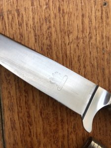 SMF German Knife: 1950's - 60's Jagdnicker Knife with Stag Handle Decorative Inset & Sheath