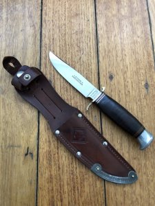 Puma Knife: Puma 1950-60's 6305 SPORTMESSER Knife with Leather Handle & Original Sheath