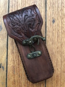 Knife Pouch: Mid Brown Antique Effect Large Leather Folding Knife Pouch