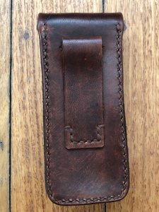 Knife Pouch: Mid Brown Antique Effect Large Leather Folding Knife Pouch
