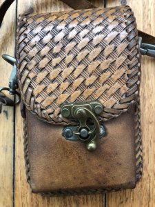 Knife/Accessory Pouch: Light Antique Effect Large Leather Pouch