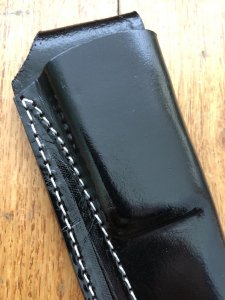 SOS Knife Sheath: LS6 Black Gloss Slip-In Molded Leather Knife Sheath - 5"- 5.5" Blade