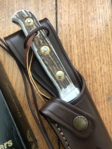Puma Knife: Puma 2018 Model Bowie Handmade Knife with Stag Antler Handle & Lanyard