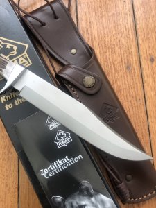 Puma Knife: Puma 2018 Model Bowie Handmade Knife with Stag Antler Handle & Lanyard