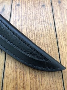 SOS Knife Sheath: LS2 Black Slip-In Leather Knife Sheath - 4"- 5" Blade
