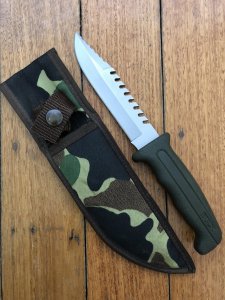 Buck Knife: Buck 639 Field Mate - Part Serrated Survival Knife with Green Rubber Handle & Camo Sheath