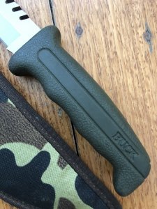Buck Knife: Buck 639 Field Mate - Part Serrated Survival Knife with Green Rubber Handle & Camo Sheath