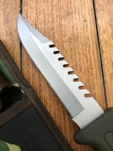 Buck Knife: Buck 639 Field Mate - Part Serrated Survival Knife with Green Rubber Handle & Camo Sheath