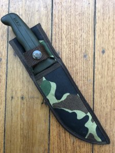 Buck Knife: Buck 639 Field Mate - Part Serrated Survival Knife with Green Rubber Handle & Camo Sheath