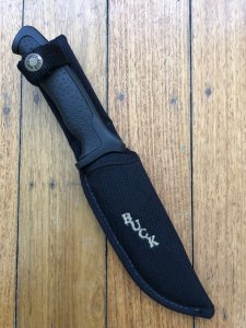 Buck Knife: Buck Nighthawk - Plain Edge Long Blade with Black Handle and Black Blade