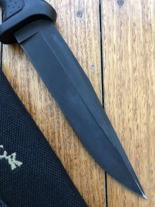 Buck Knife: Buck Nighthawk - Plain Edge Long Blade with Black Handle and Black Blade