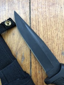 Buck Knife: Buck Nighthawk - Plain Edge Long Blade with Black Handle and Black Blade