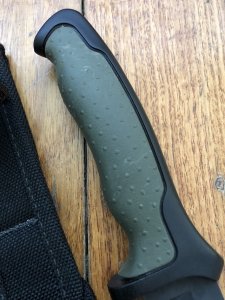 Buck Knife: Buck 655 Short NightHawk - Part Serrated Survival Knife with Green/Black Rubber Handle & Black Sheath