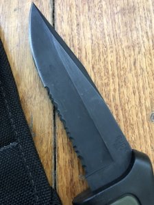 Buck Knife: Buck 655 Short NightHawk - Part Serrated Survival Knife with Green/Black Rubber Handle & Black Sheath