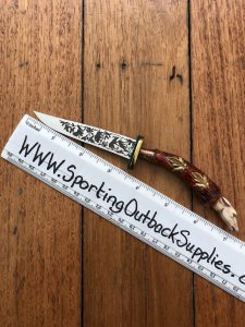 German 1950's Mini Knife with Game Scene & Carved Resin Handle