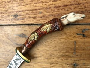 German 1950's Mini Knife with Game Scene & Carved Resin Handle