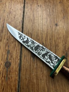 German 1950's Mini Knife with Game Scene & Carved Resin Handle