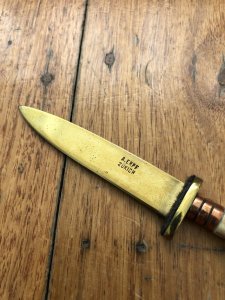 German 1950's Mini Knife with Stained Gold Blade & Carved Resin Handle