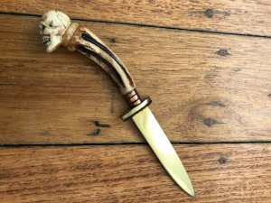German 1950's Mini Knife with Stained Gold Blade & Carved Resin Handle