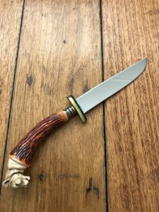 German 1950's Mini Knife with Coat of Arms Scene & Carved Resin Handle