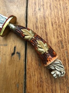 German 1950's Mini Knife with Coat of Arms Scene & Carved Resin Handle