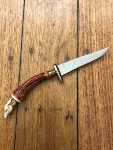 German 1950's Mini Knife with Game Scene & Carved Resin Handle