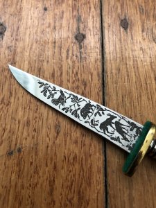 German 1950's Mini Knife with Game Scene & Carved Resin Handle