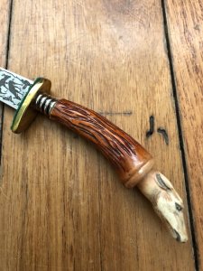 German 1950's Mini Knife with Game Scene & Carved Resin Handle