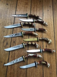 German 1950's Mini Knife with Stained Gold Blade & Carved Resin Handle