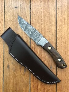 SOS Damascus *PUMA SkinMaster* Knife with Walnut Handle & Leather Sheath