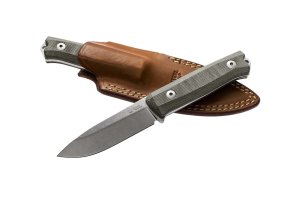 LionSTEEL Italy. Model B40 CVG Green Canvas Micarta Handle with Leather Sheath