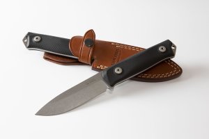 LionSTEEL Italy. Model B41-2 GBK Black G10 Handle with Leather Sheath