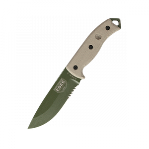 ESEE Knives- ESEE-5 Knife with Ivory Beige Micarta Handle Green Blade & Black Kydex Sheath