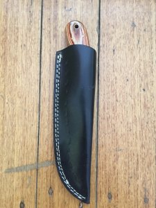 SOSDF Knife: 200 Layer Damascus Laminated wood and Buffalo Handled Upswept Skinning Knife