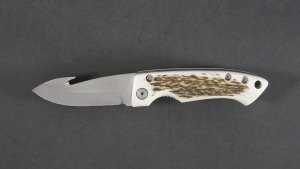 Silver Stag 2.3" Gut Hook Blade Liner Lock Folding Knife with Stag Antler Handle