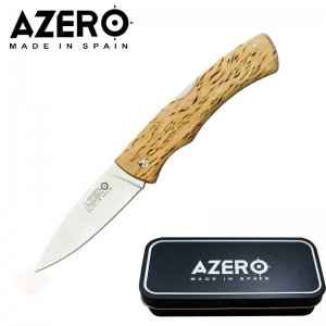 Azero Knives : Curly Birch Wood Handle Pocket Knife